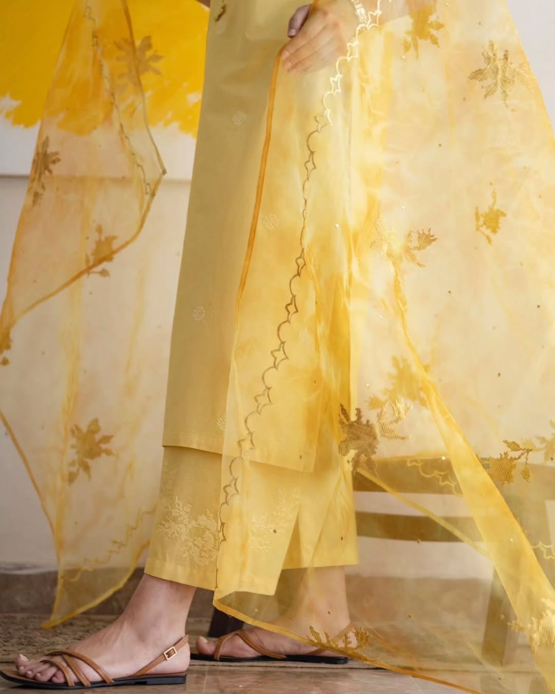 Full Sleeves Yellow Attire by Laazim collection | 3-Piece Stitched Suit, Ready to Wear, Summer Collection - Image 5