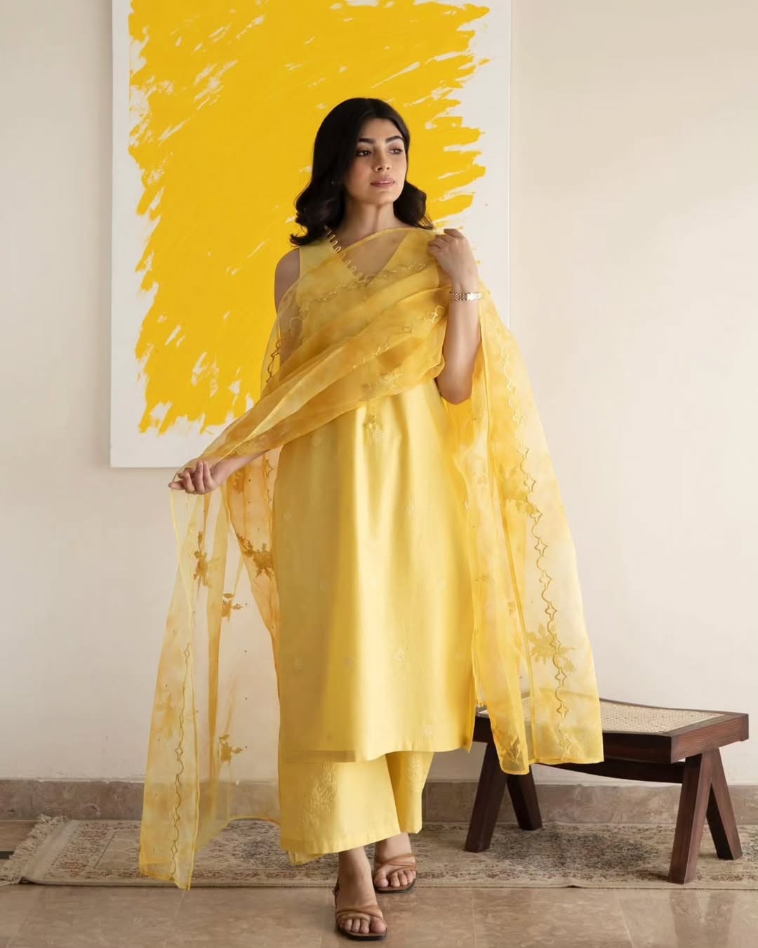 Full Sleeves Yellow Attire by Laazim collection | 3-Piece Stitched Suit, Ready to Wear, Summer Collection
