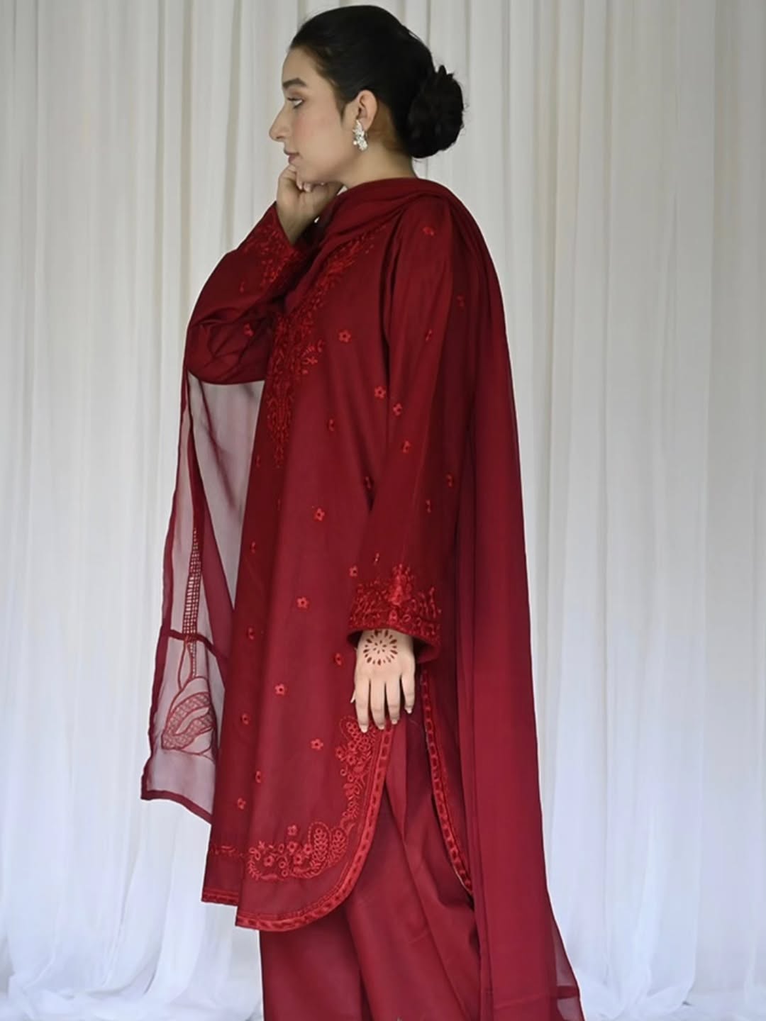 Maroon Elegance by Laazimcollection | 3 Piece Fancy Embroidery Ready to Wear, Summer Collection - Image 4