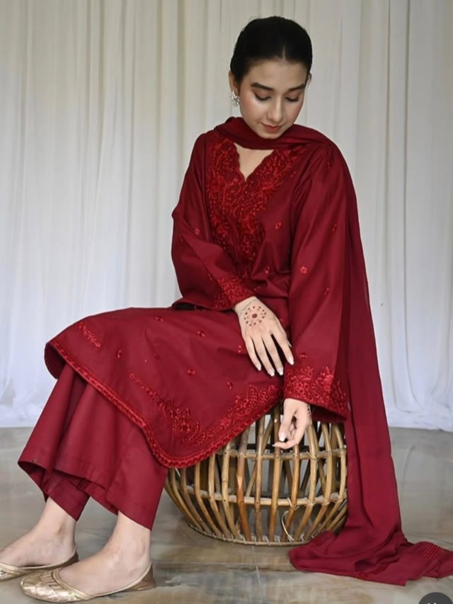 Maroon Elegance by Laazimcollection | 3 Piece Fancy Embroidery Ready to Wear, Summer Collection - Image 2
