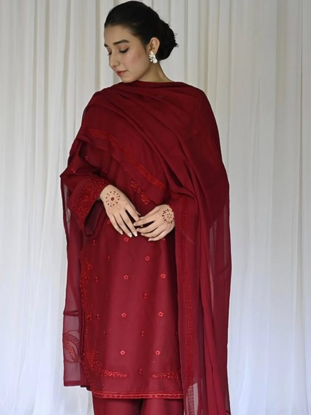 Maroon Elegance by Laazimcollection | 3 Piece Fancy Embroidery Ready to Wear, Summer Collection - Image 6
