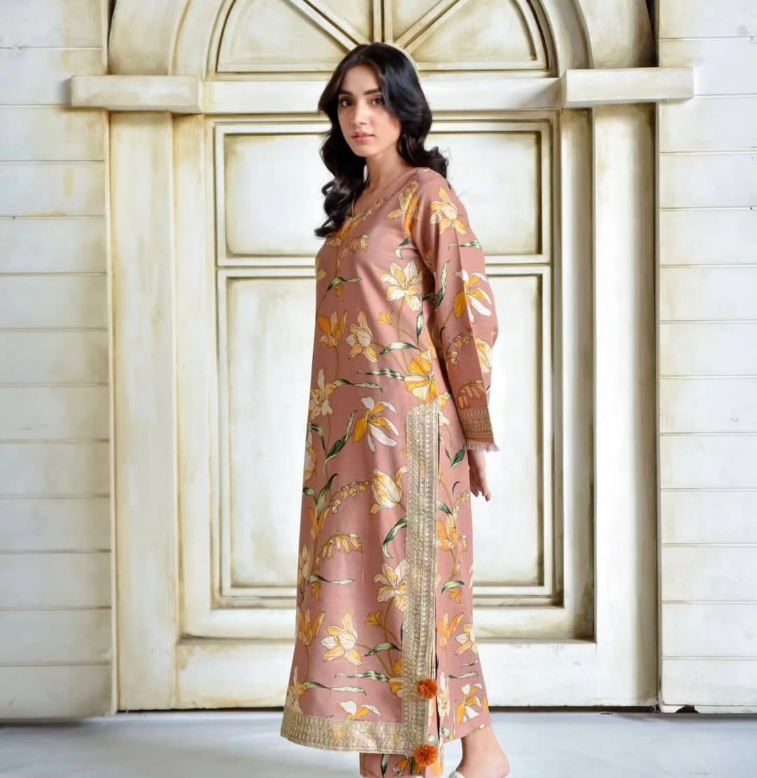 Peach Flora by Laazim collection | 2-Piece Stitched Suit, Ready to Wear, Summer Collection - Image 4