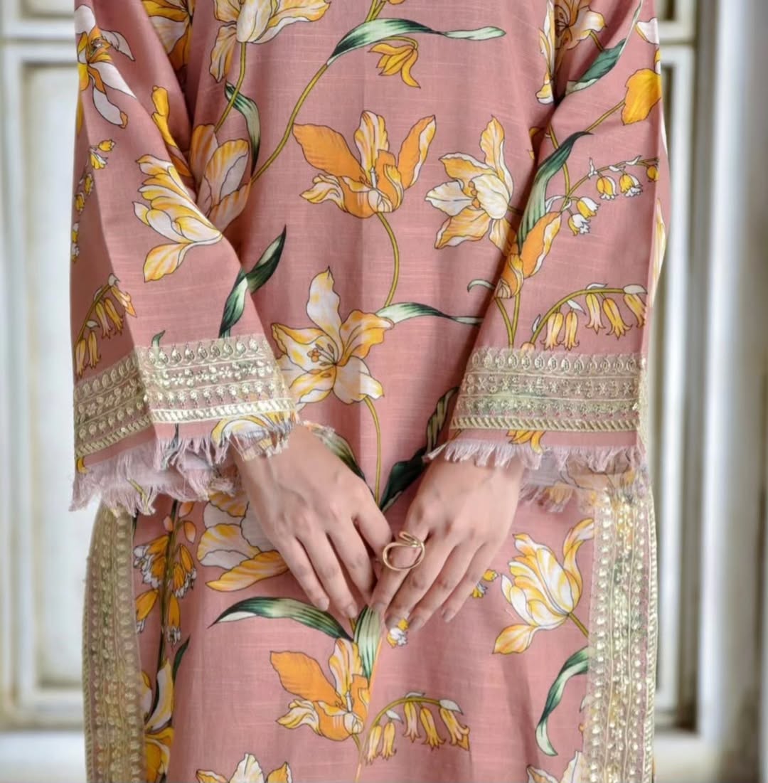 Peach Flora by Laazim collection | 2-Piece Stitched Suit, Ready to Wear, Summer Collection - Image 3