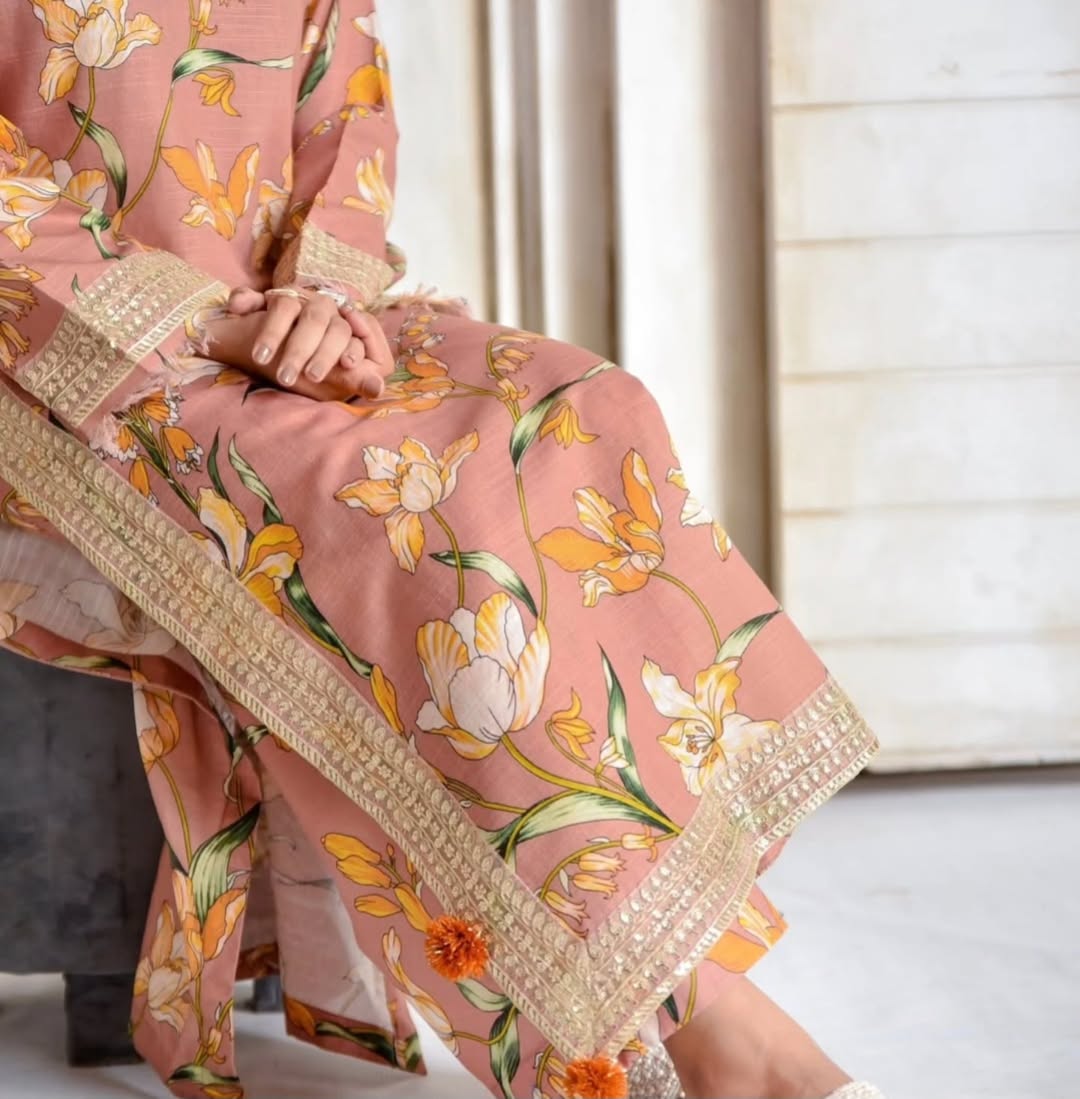 Peach Flora by Laazim collection | 2-Piece Stitched Suit, Ready to Wear, Summer Collection - Image 5
